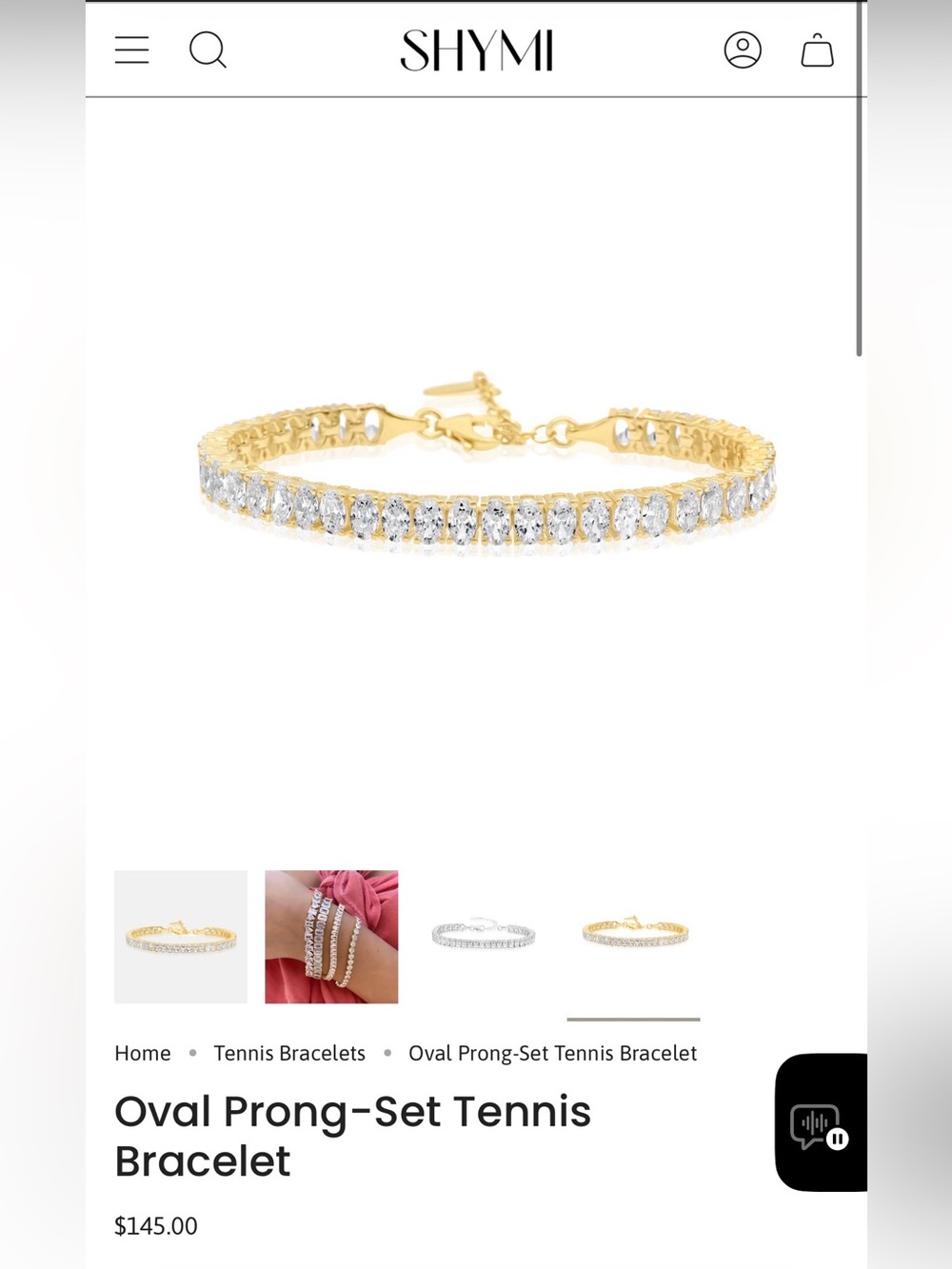 14k Gold over Sterling Silver Oval Prong-Set Tennis Bracelet with Clear Stones